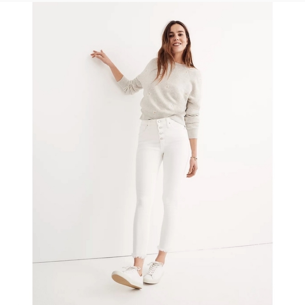 Madewell | 9" Mid-Rise Raw Hem Skinny Jeans in Pure White Size 32 Style M2237